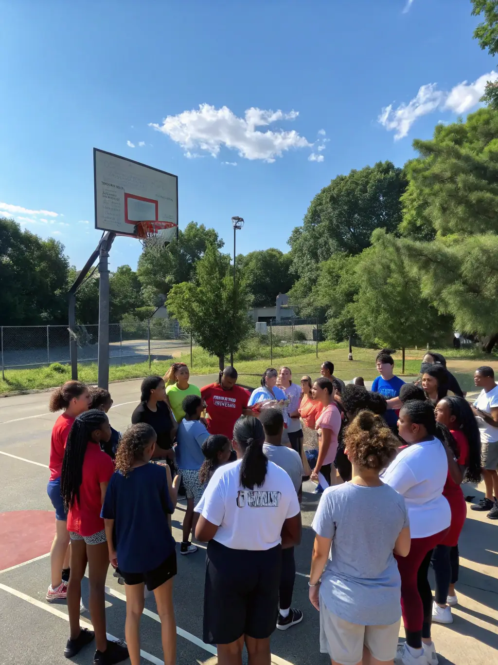 An image of participants enjoying a recreational basketball game, highlighting inclusivity and community participation.